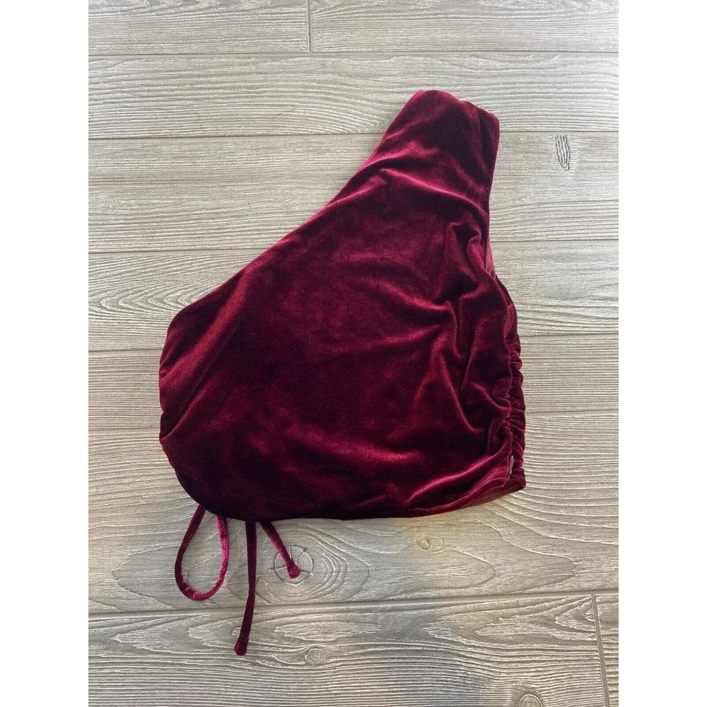Lulu's VELVET ONE SHOULDER CROP TOP WOMENS SIZE Large Side Cinch Zipper NWT - Picture 3 of 10